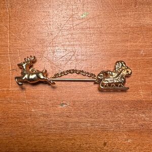 Vintage Avon Santa Sleigh and Reindeer Brooch